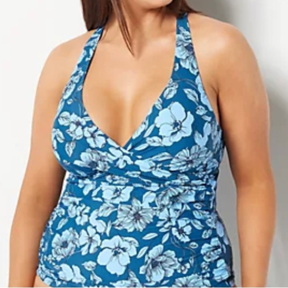 Jantzen Adjustable Strap V-Neck Tankini ONLY  (Blue Floral)